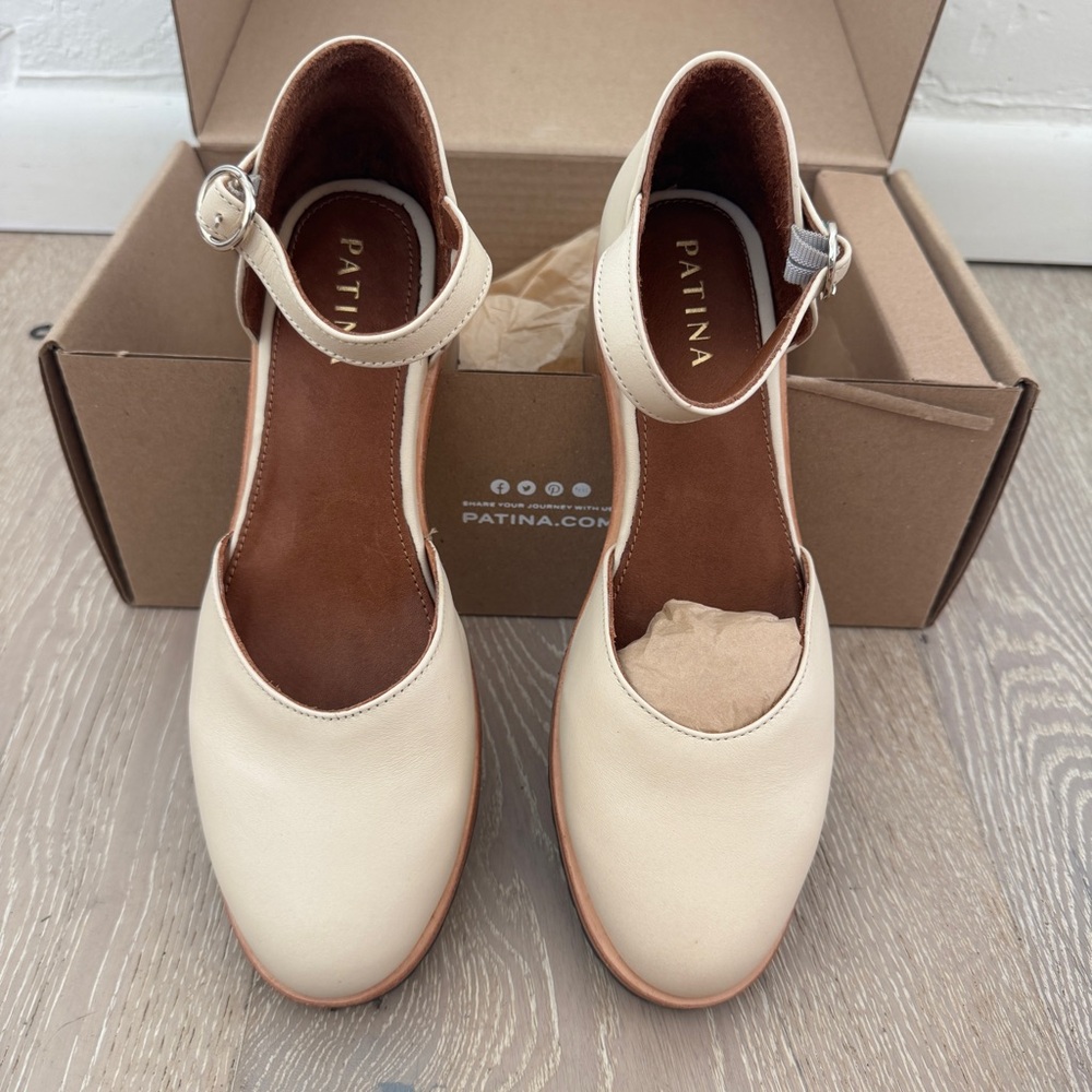 Portland Leather Patina Women's Cream Ankle Strap Heeled Mary Jane size 8